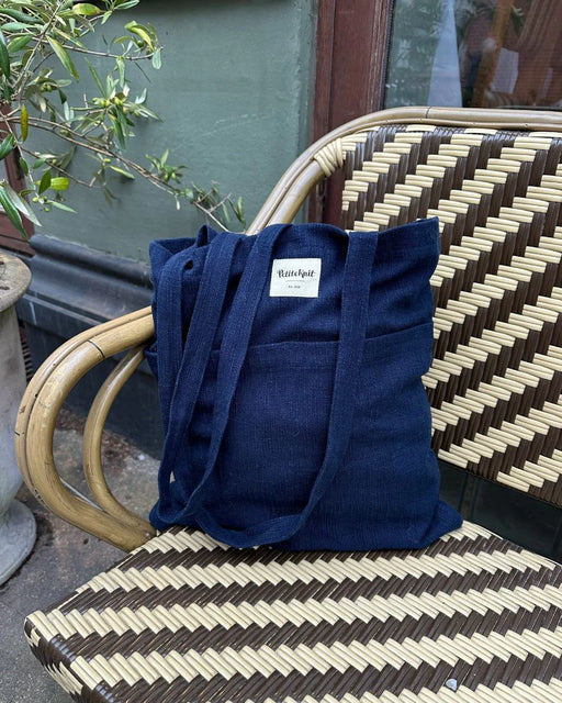 Knitter's Tote Bag Navy Slub - PetiteKnit