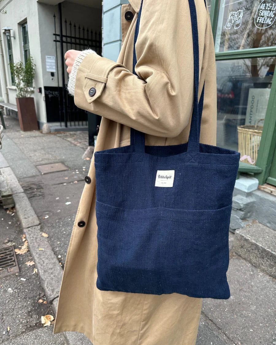 Knitter's Tote Bag Navy Slub - PetiteKnit